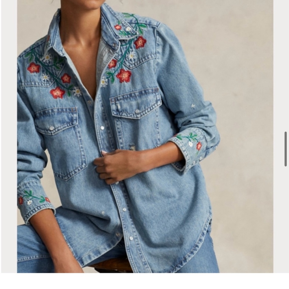 Polo Ralph Lauren Floral-Embroidered Western Denim Shirt